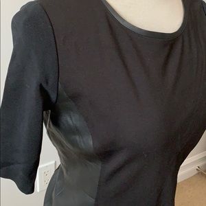 Elie Tahari Midi Dress leather detail knit sleeves